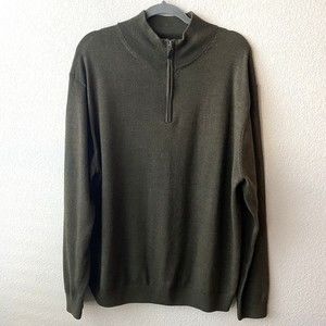 Turnbury Mens Sweater Size XL Green Extra Fine Merino Wool Quarter Zip Pullover